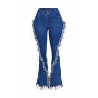 Distressed Fringe Denim Flared Pant