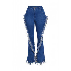 Distressed Fringe Denim Flared Pant