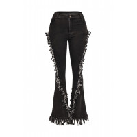 Distressed Fringe Denim Flared Pant