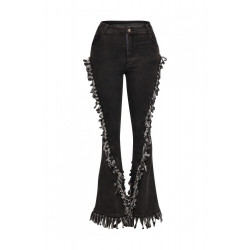 Distressed Fringe Denim Flared Pant