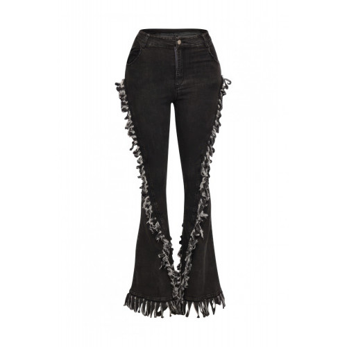 Distressed Fringe Denim Flared Pant