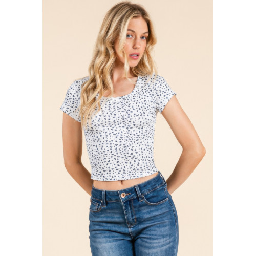 Short Sleeve Scoop Neck Bow Top