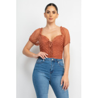 Shirred Mesh Sleeve Bodysuit