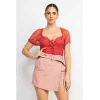 Shirred Mesh Sleeve Bodysuit