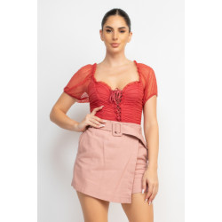 Shirred Mesh Sleeve Bodysuit