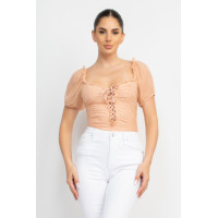 Shirred Mesh Sleeve Bodysuit