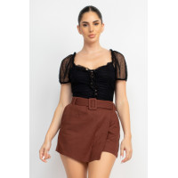 Shirred Mesh Sleeve Bodysuit