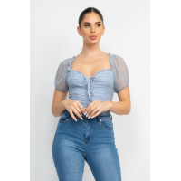 Shirred Mesh Sleeve Bodysuit