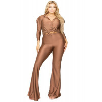 Plus Satin 3/4 Sleeve Wide Leg 2 Piece Set
