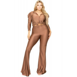 Plus Satin 3/4 Sleeve Wide Leg 2 Piece Set
