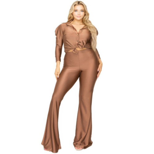 Plus Satin 3/4 Sleeve Wide Leg 2 Piece Set