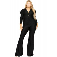 Plus Satin 3/4 Sleeve Wide Leg 2 Piece Set