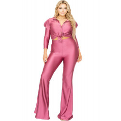 Plus Satin 3/4 Sleeve Wide Leg 2 Piece Set