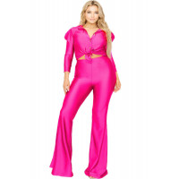 Plus Satin 3/4 Sleeve Wide Leg 2 Piece Set