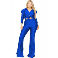 Plus Satin 3/4 Sleeve Wide Leg 2 Piece Set