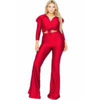 Plus Satin 3/4 Sleeve Wide Leg 2 Piece Set