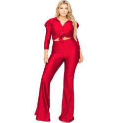 Plus Satin 3/4 Sleeve Wide Leg 2 Piece Set