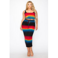 Plus Sleeveless Tie Dye Stripe 2 Piece Skirt Set