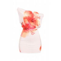 Plus Size Large Flower Printed Draped Mini Dress