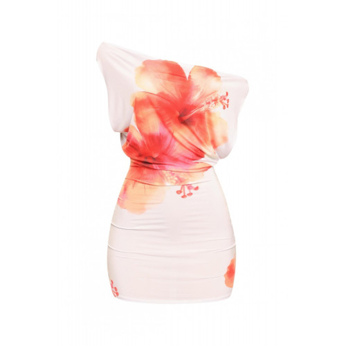 Plus Size Large Flower Printed Draped Mini Dress