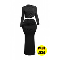 Plus Size Shirring Detailed Top & Long Skirt Set