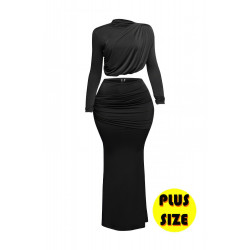 Plus Size Shirring Detailed Top & Long Skirt Set