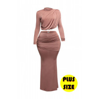 Plus Size Shirring Detailed Top & Long Skirt Set