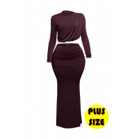 Plus Size Shirring Detailed Top & Long Skirt Set