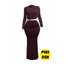 Plus Size Shirring Detailed Top & Long Skirt Set
