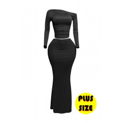 Plus Size One Side Off Shoulder Top & Skirt Set
