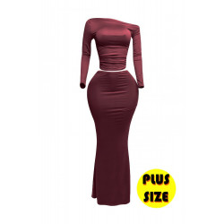 Plus Size One Side Off Shoulder Top & Skirt Set