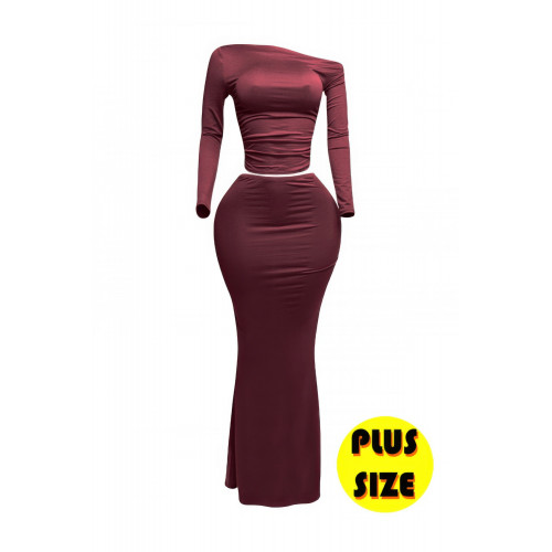 Plus Size One Side Off Shoulder Top & Skirt Set