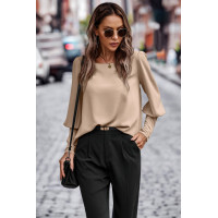 Crew Neck Solid Leg Of Mutton Sleeve Shirt