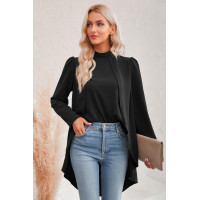 Solid High Low Long Sleeve Blouse