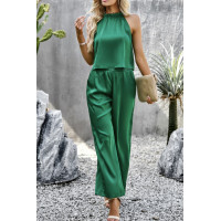 Two Pieces Sleeveless Solid Wide Leg Sets