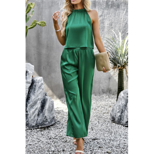 Two Pieces Sleeveless Solid Wide Leg Sets