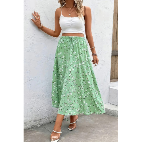 Plus Floral Print Drawstring Waist Fit Skirt