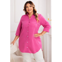 Plus A Line Button Loose Fit Pockets Solid Dress