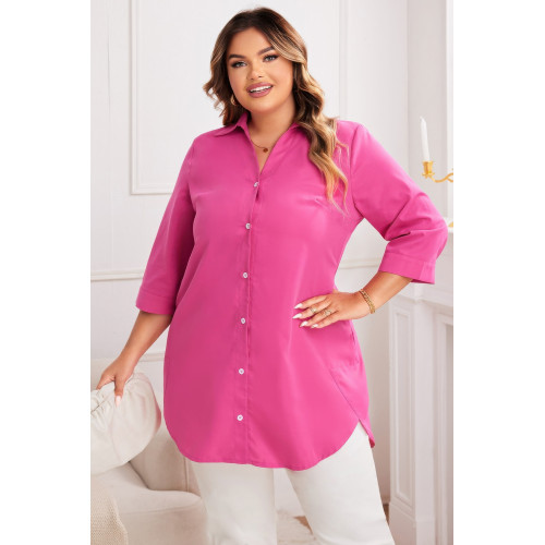 Plus A Line Button Loose Fit Pockets Solid Dress