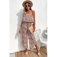 Allover Print Wide Leg Tube Jumpsuit
