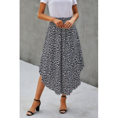 Shirred Waist Asymmetrical Hem Flared Skirt