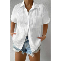 Button Down Lapel Pockets Loose Solid Shirt