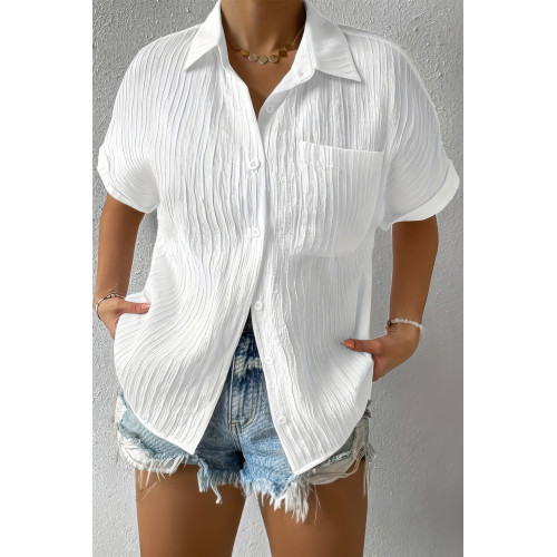 Button Down Lapel Pockets Loose Solid Shirt