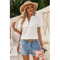 V Neck Loose Fit Solid Button Plaid Shirt