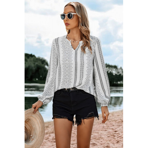 Striped V Neck Vertical Stripe Loose Blouse