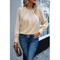 Ruffle Long Sleeve Elegant Ruffles Crewneck Blouse