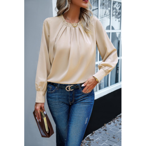 Ruffle Long Sleeve Elegant Ruffles Crewneck Blouse