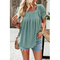 Square Neck Puff Sleeve Tunic Tops Eyelet Shirt