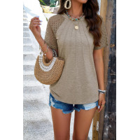 Pure Color Hollow Out Sleeve Round Neck T Shirt