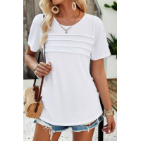 Crew Neck Short Sleeve Pleated Elegant Tee T Shirt